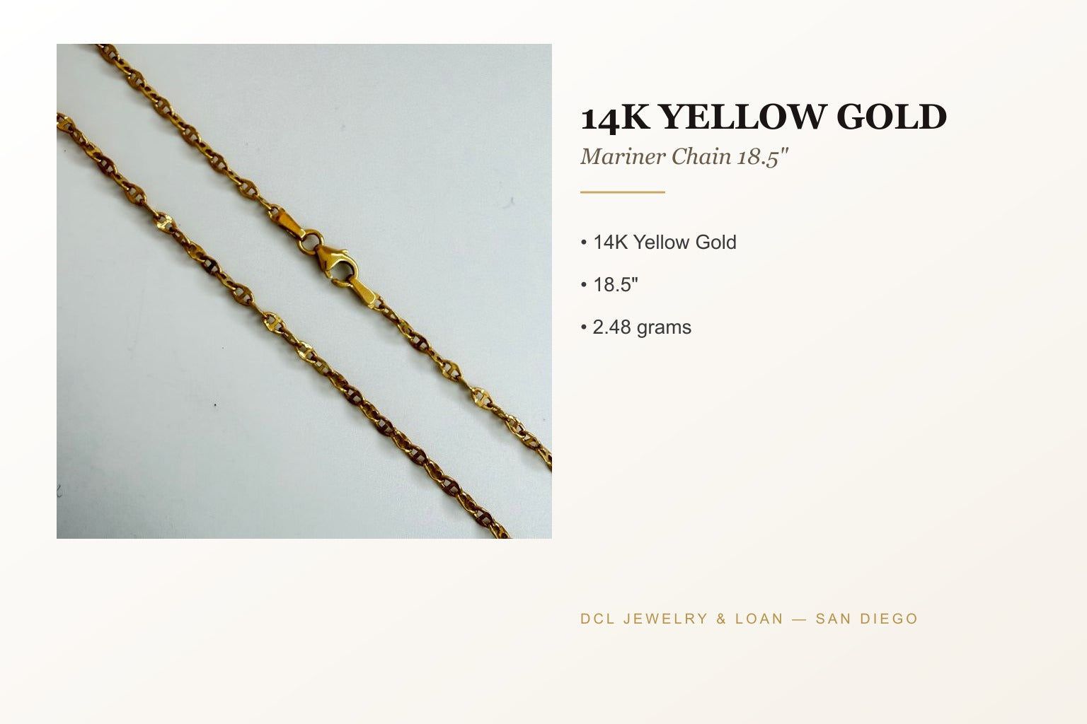 14K Yellow Gold Mariner Chain 18.5 Inch