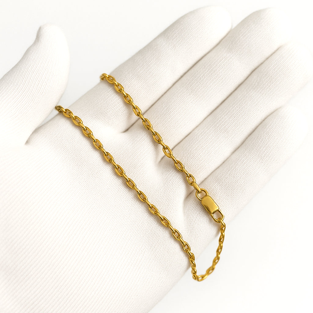 14K Gold Diamond Cut Oval-Ball Chain 18"