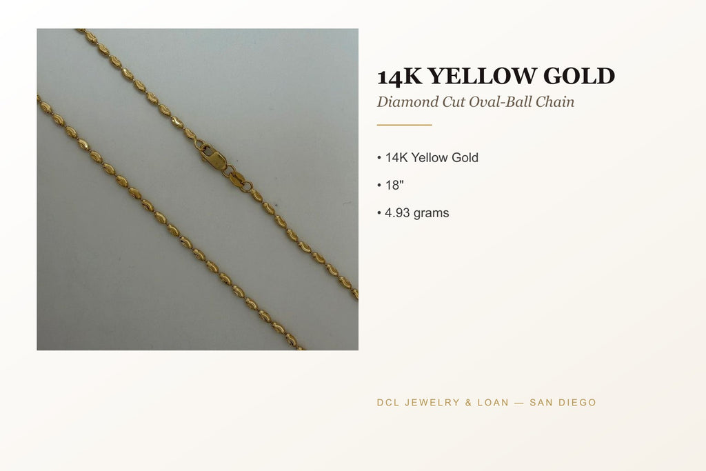 14K Gold Diamond Cut Oval-Ball Chain 18"