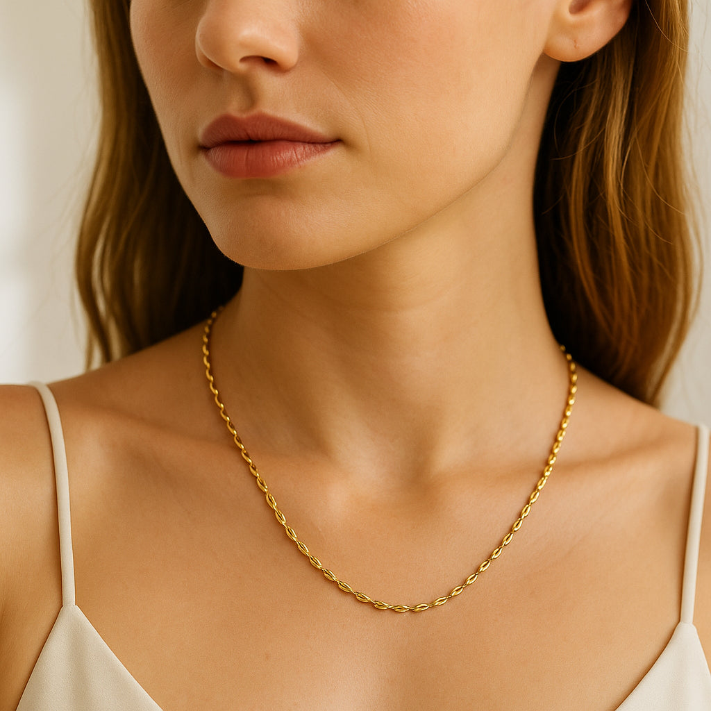 14K Gold Diamond Cut Oval-Ball Chain 18"