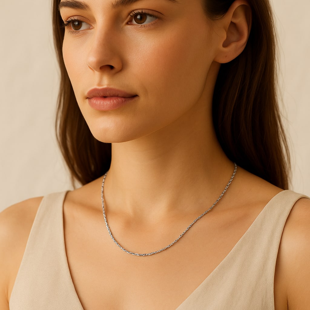 10K White Gold Singapore Chain Necklace