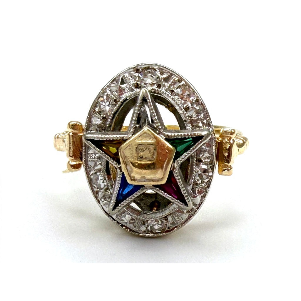 14K Gold 0.10 ctw Diamond Masonic Ring Size 4.25