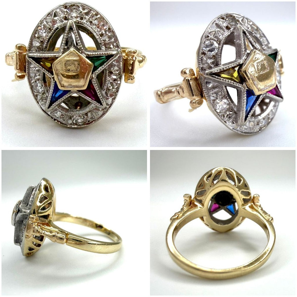 14K Gold 0.10 ctw Diamond Masonic Ring Size 4.25