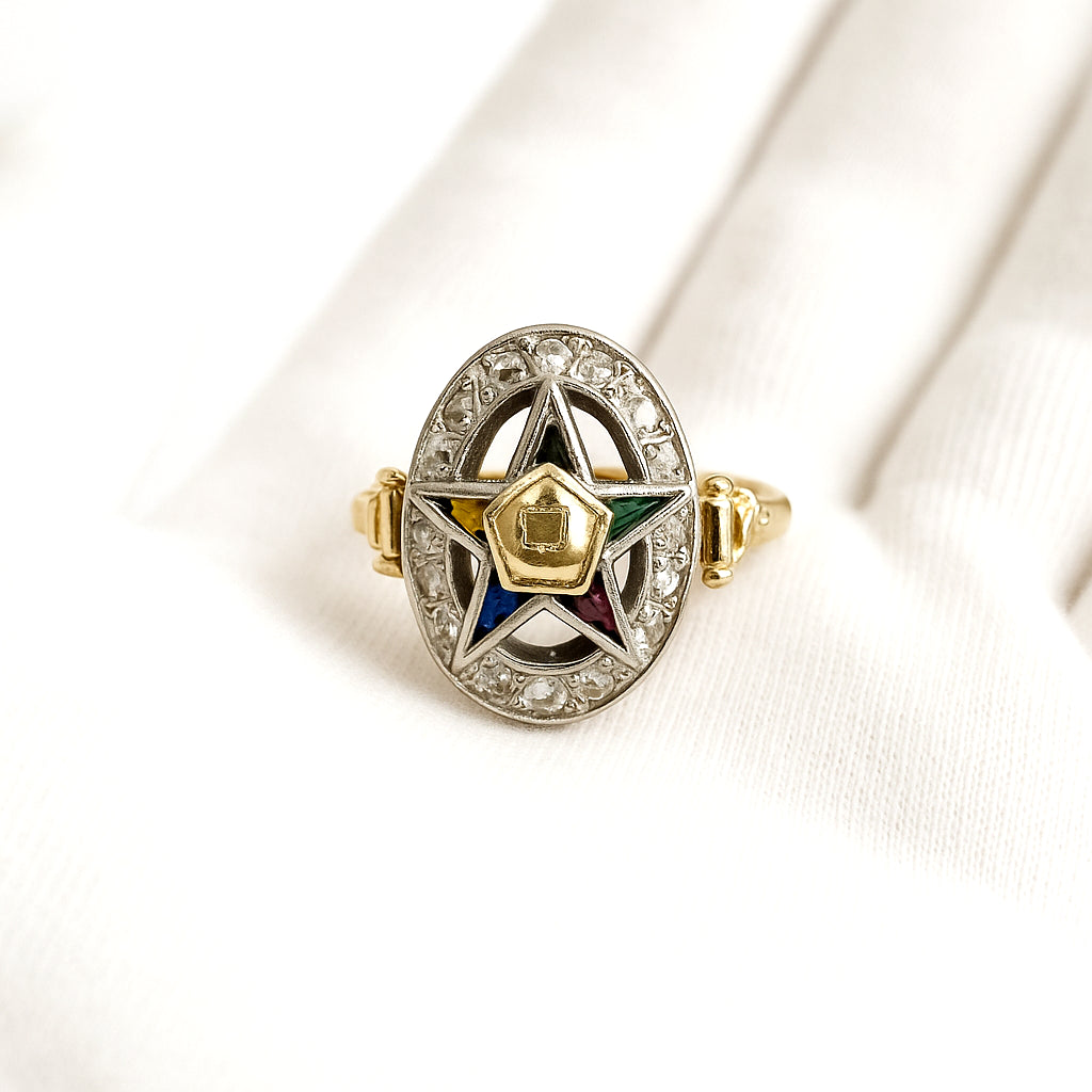 14K Gold 0.10 ctw Diamond Masonic Ring Size 4.25