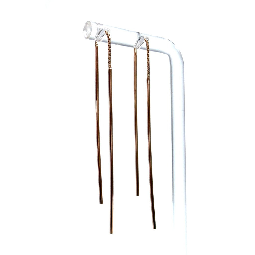 18K Rose Gold Long-Bar Threader Earrings