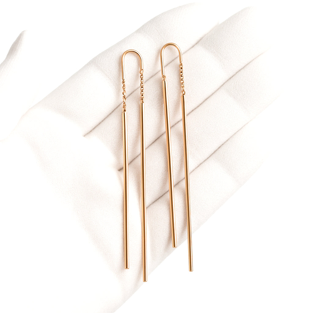 18K Rose Gold Long-Bar Threader Earrings