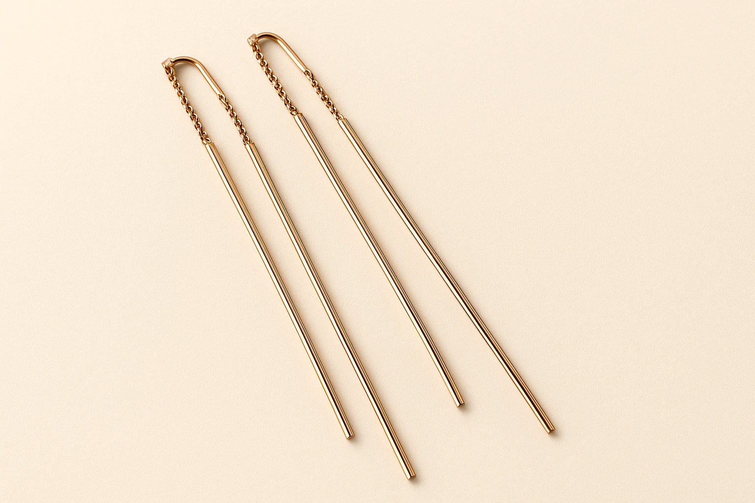 18K Rose Gold Long-Bar Threader Earrings