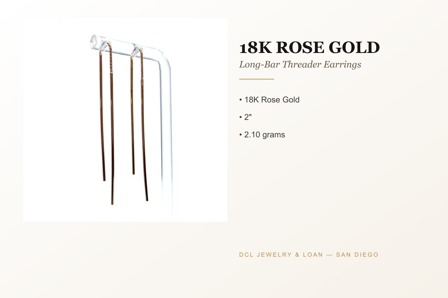 18K Rose Gold Long-Bar Threader Earrings