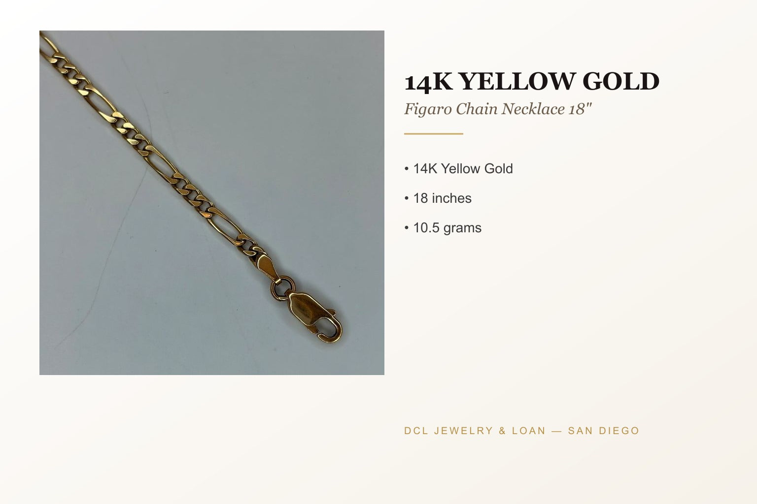 14K Yellow Gold Figaro Chain Necklace 18"