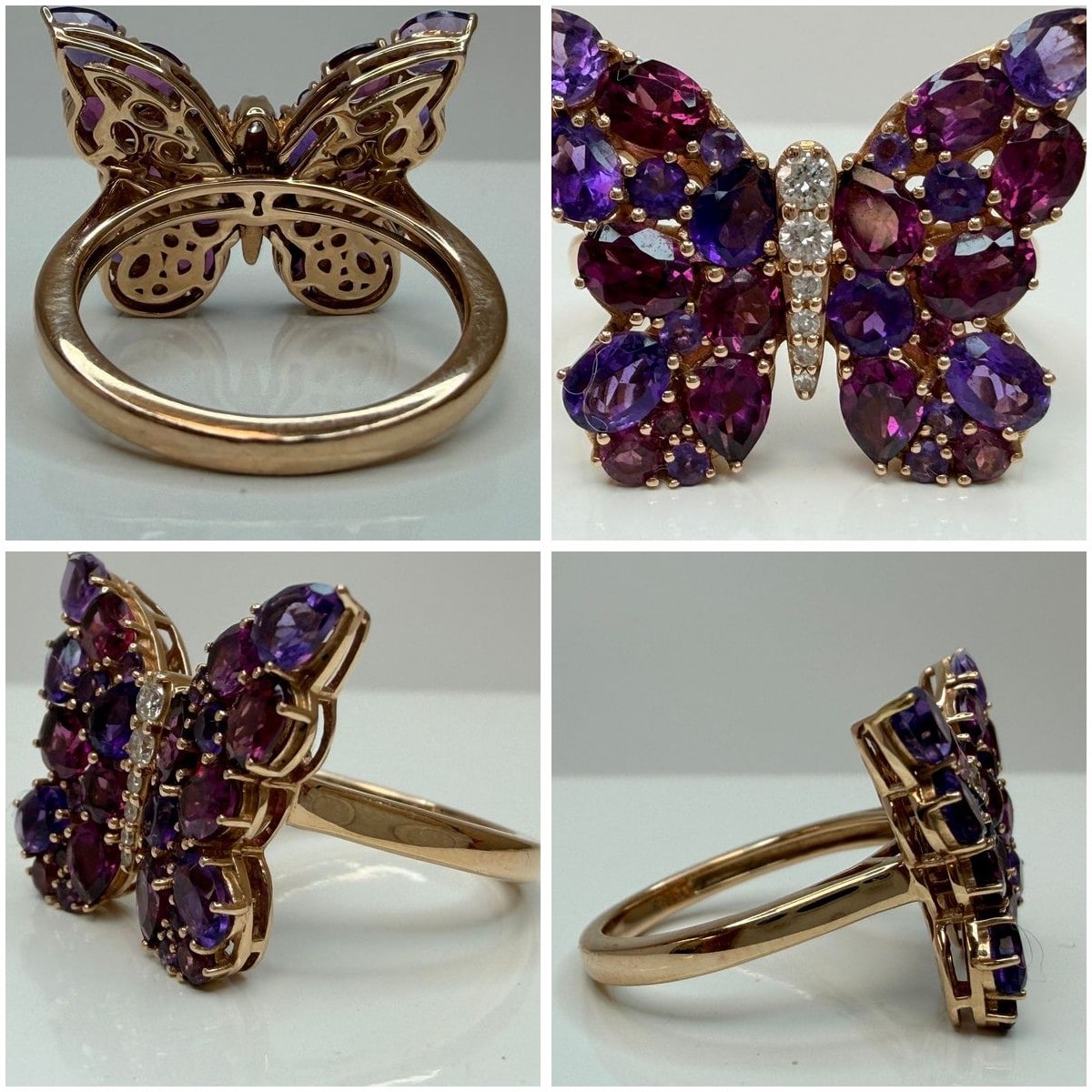 Effy 14K Rose Gold Butterfly Ring 34 Gemstones