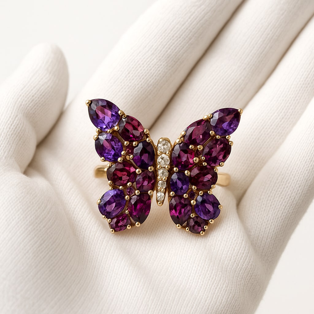 Effy 14K Rose Gold Butterfly Ring 34 Gemstones