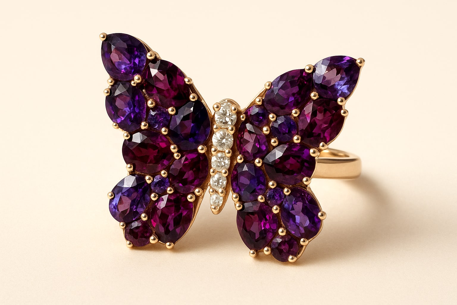 Effy 14K Rose Gold Butterfly Ring 34 Gemstones