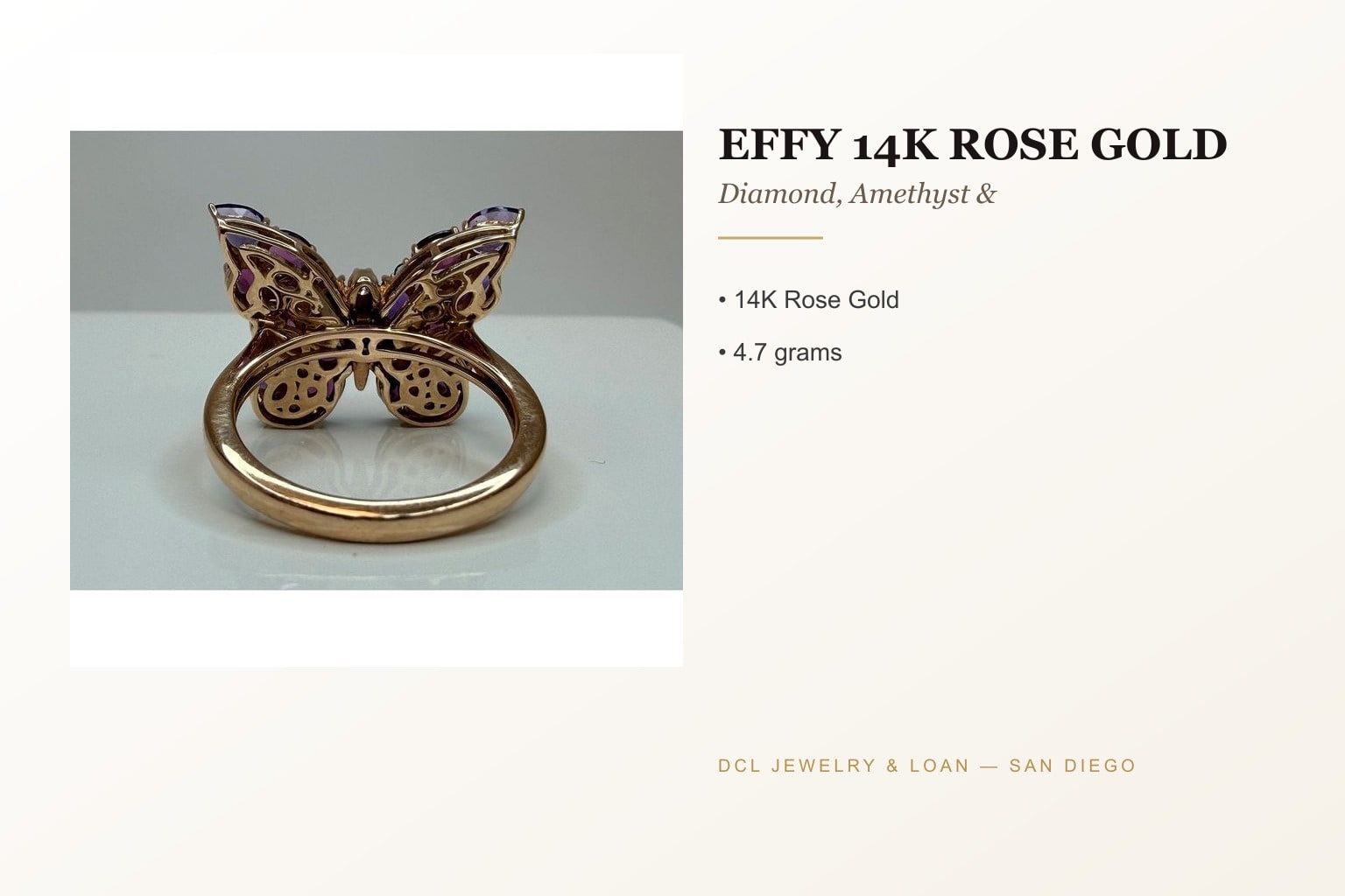 Effy 14K Rose Gold Butterfly Ring 34 Gemstones