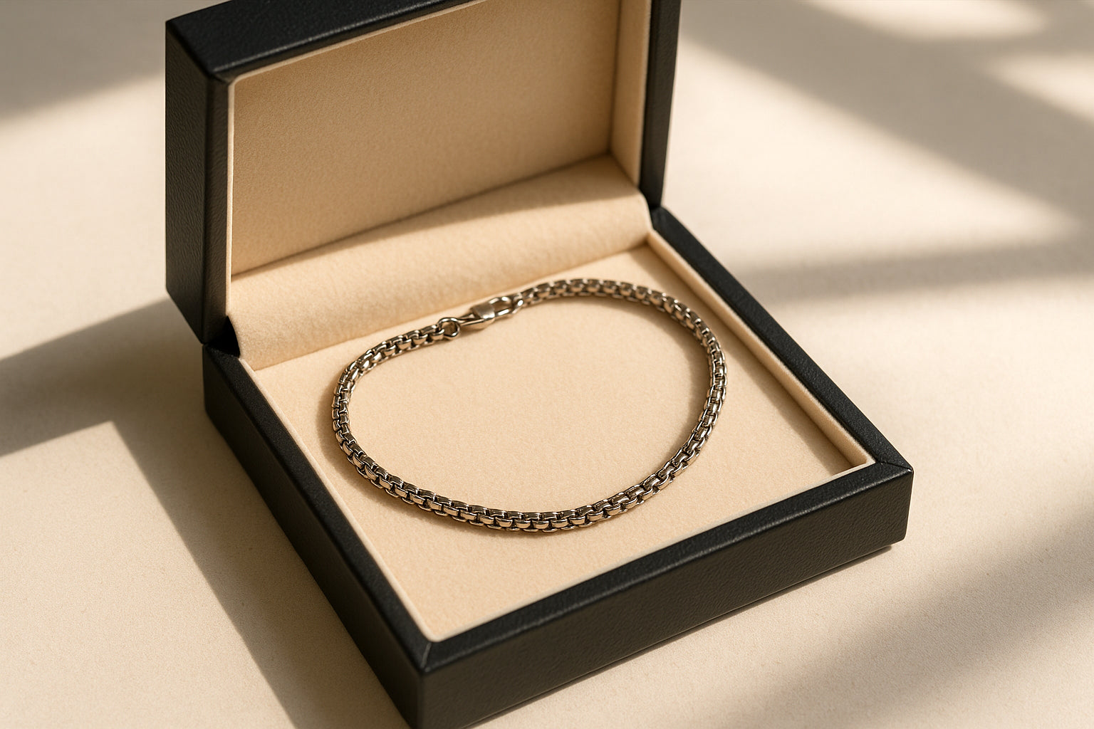 14K White Gold Rounded Box Chain Necklace
