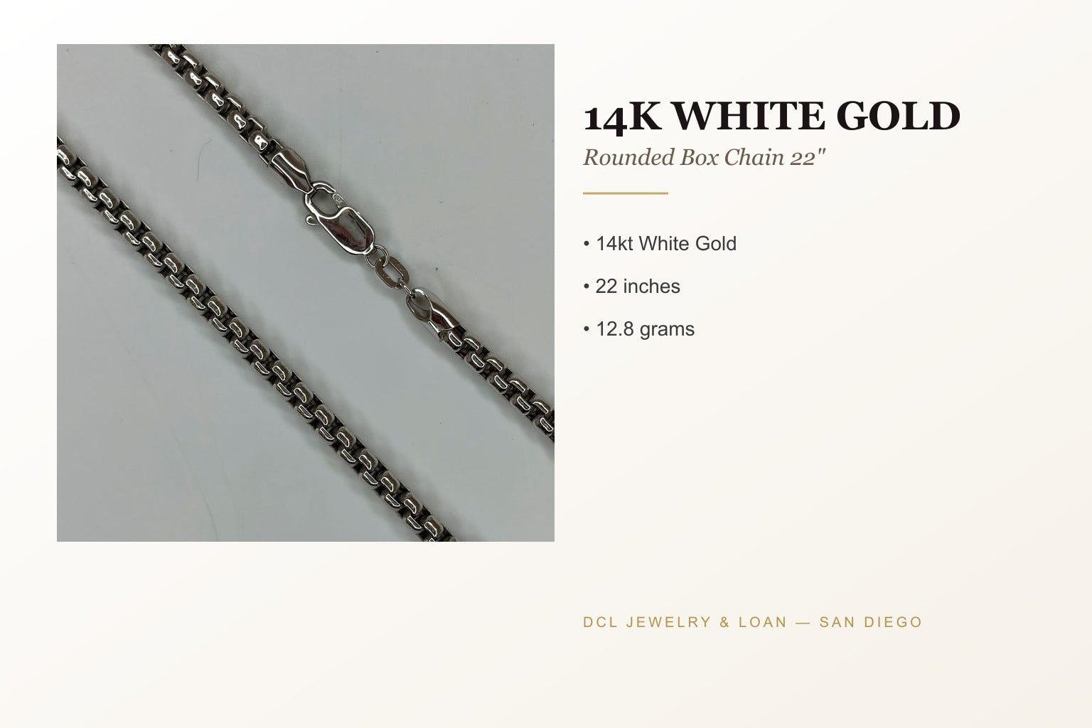 14K White Gold Rounded Box Chain Necklace