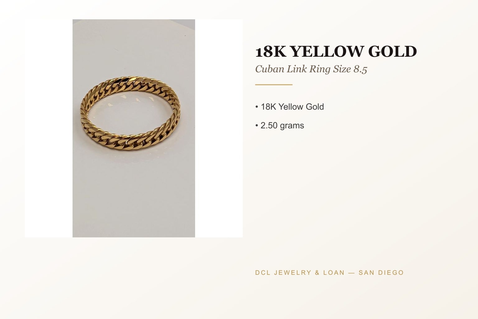 18K Yellow Gold Cuban Link Ring