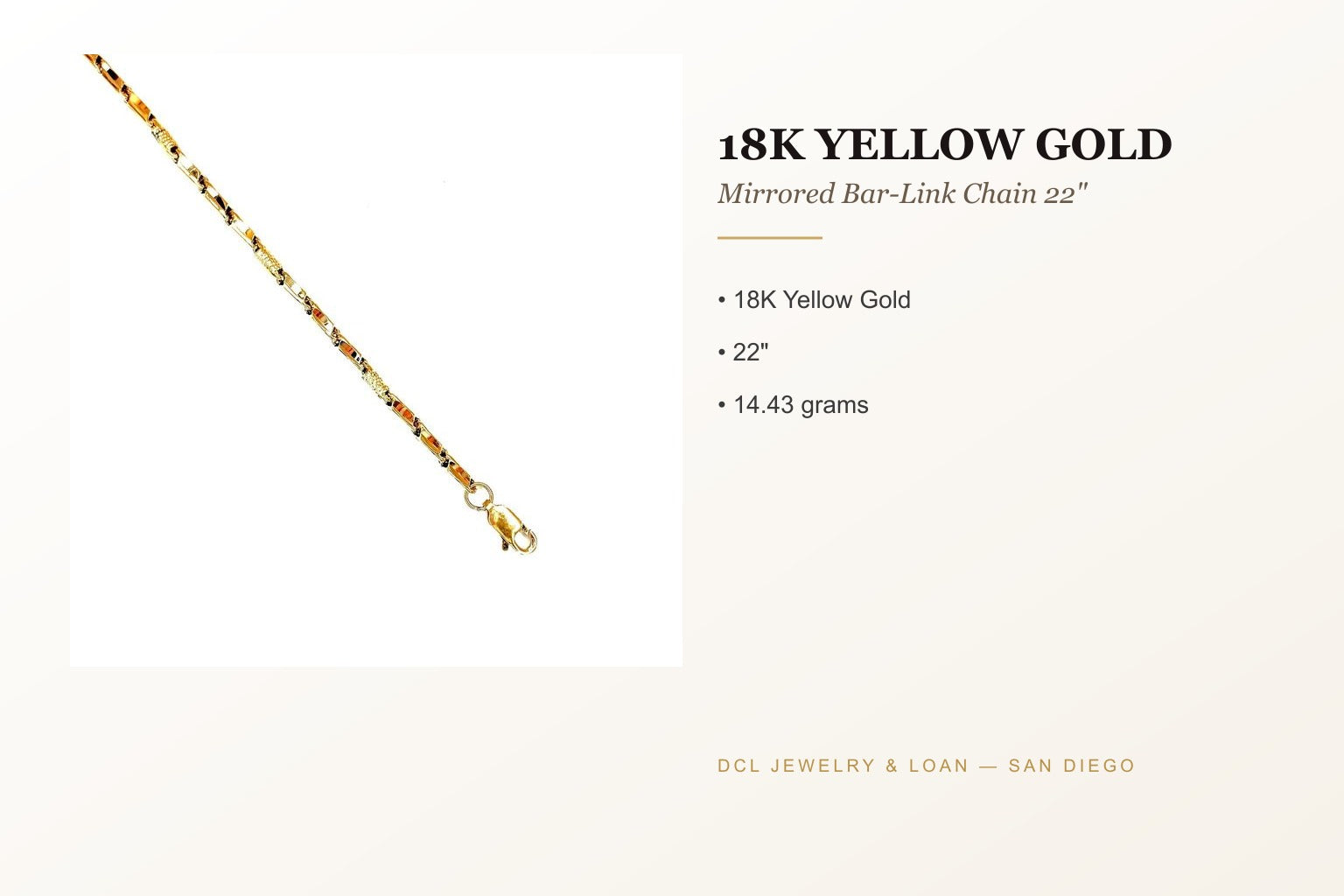 18K Gold Mirrored Bar-Link Chain 22"