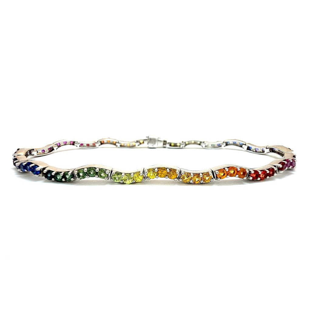 14K White Gold Gemstone 7" Bracelet
