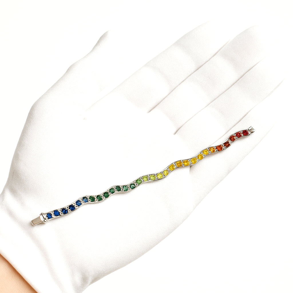 14K White Gold Gemstone 7" Bracelet