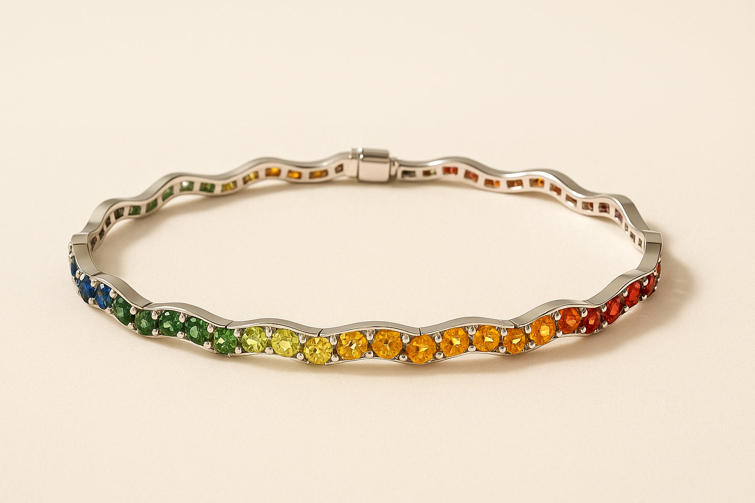 14K White Gold Gemstone 7" Bracelet