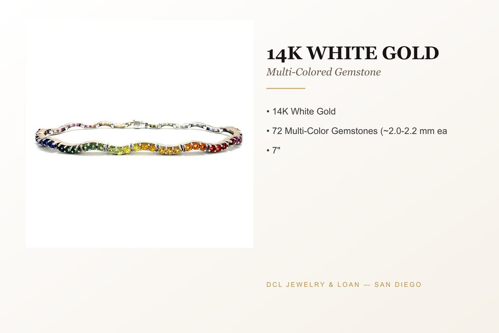 14K White Gold Gemstone 7" Bracelet