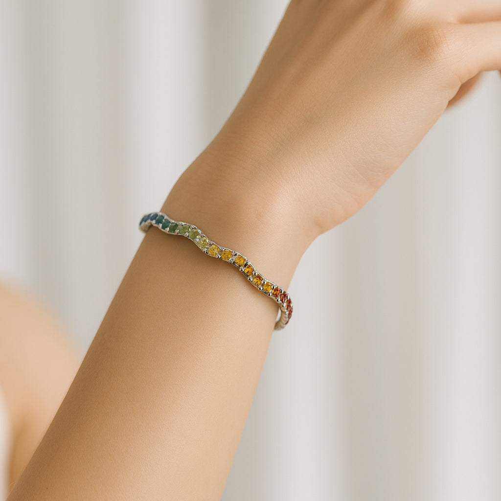 14K White Gold Gemstone 7" Bracelet