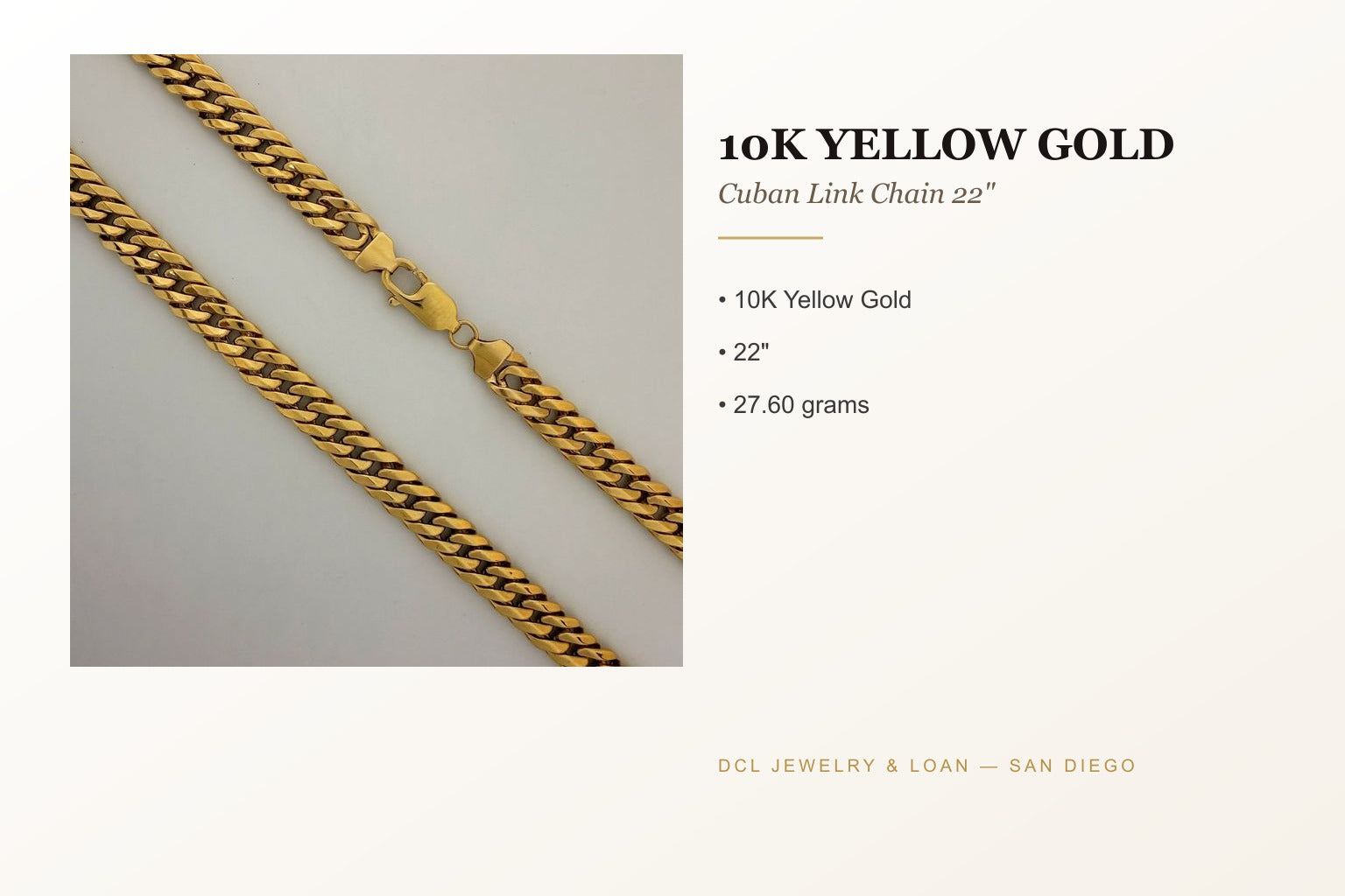10K Yellow Gold Cuban Link Chain 22"