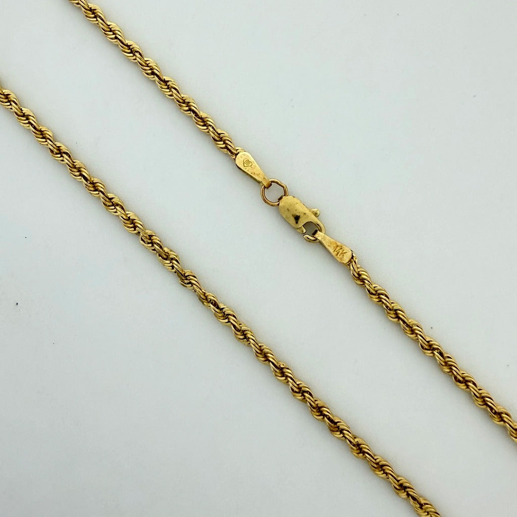14K Yellow Gold Rope Chain Necklace 20"