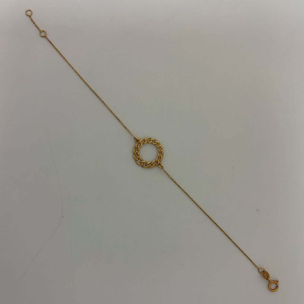 14K Yellow Gold Curb Chain Circle Pendant Bracelet
