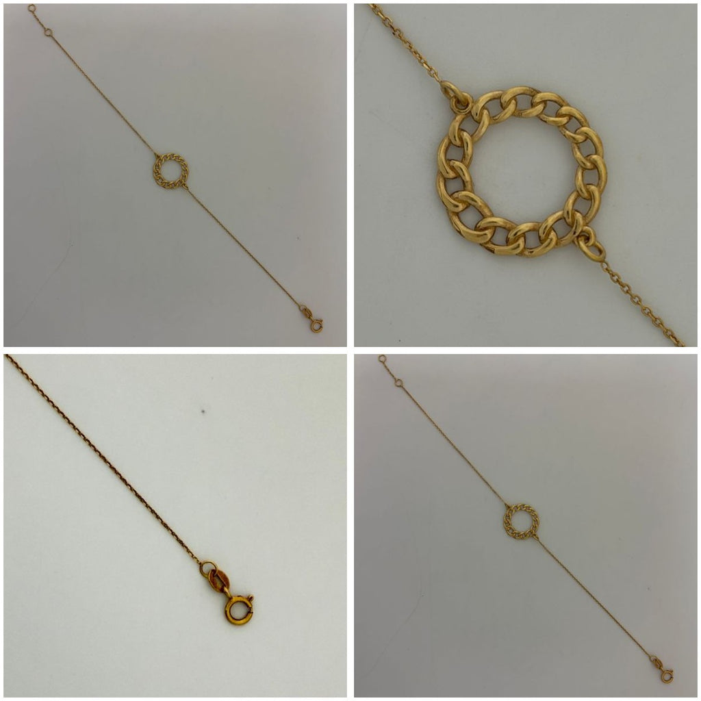 14K Yellow Gold Curb Chain Circle Pendant Bracelet