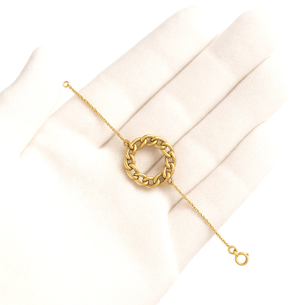14K Yellow Gold Curb Chain Circle Pendant Bracelet