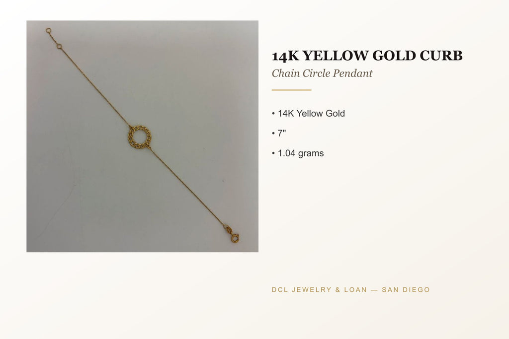 14K Yellow Gold Curb Chain Circle Pendant Bracelet