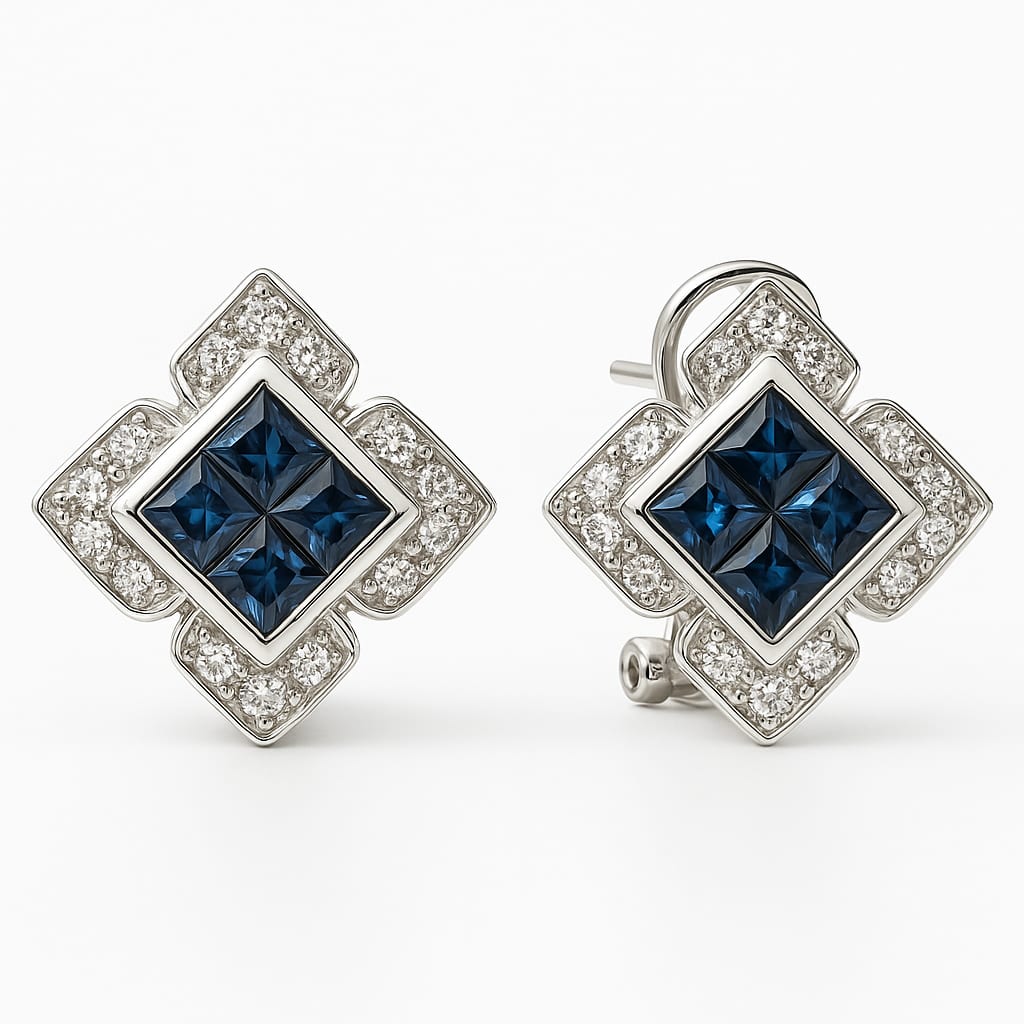14kt White Gold Diamond & Sapphire Earrings 1