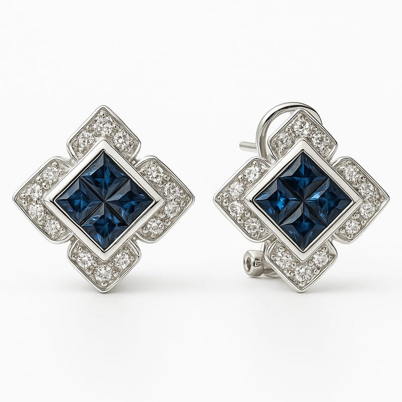 14kt White Gold Diamond & Sapphire Earrings 1
