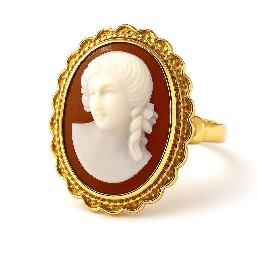 12K Yellow Gold Vintage Cameo Ring Size 6.5 1