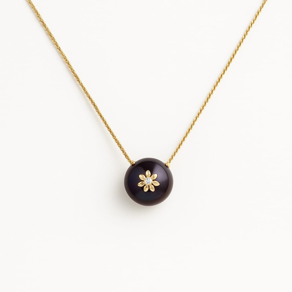 14K Gold Peacock Pearl & Diamond Necklace 1