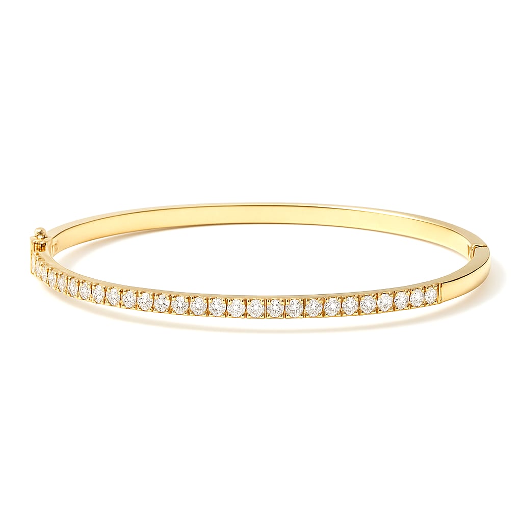 14K Gold 1.00 ctw Diamond Bangle Bracelet 7" 1