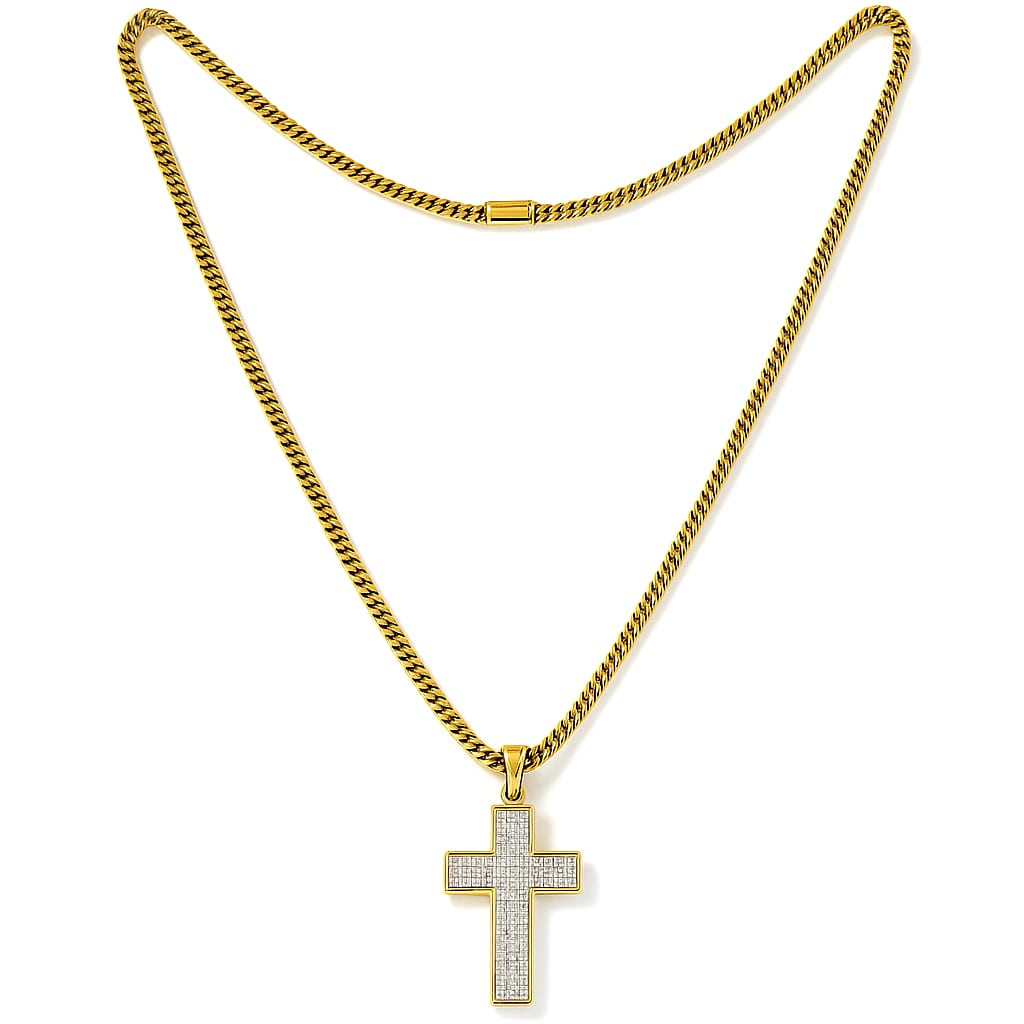 14K Yellow Gold 1.00 ctw Diamond Cross Necklace 1