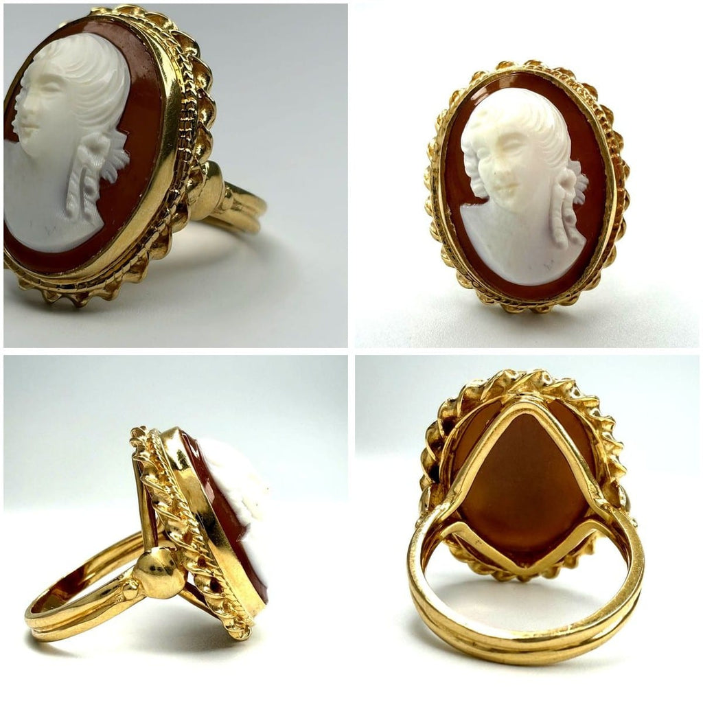 12K Yellow Gold Vintage Cameo Ring Size 6.5 2