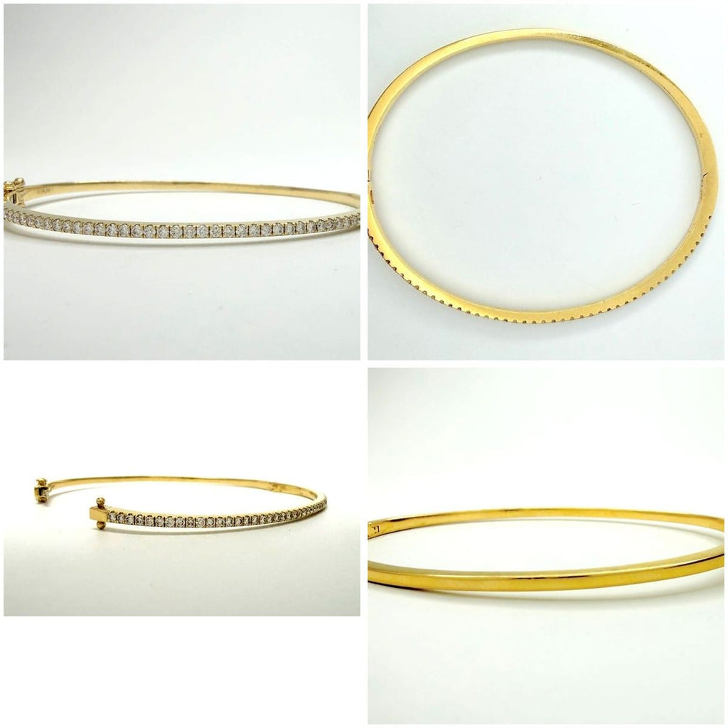 14K Gold 1.00 ctw Diamond Bangle Bracelet 7" 3
