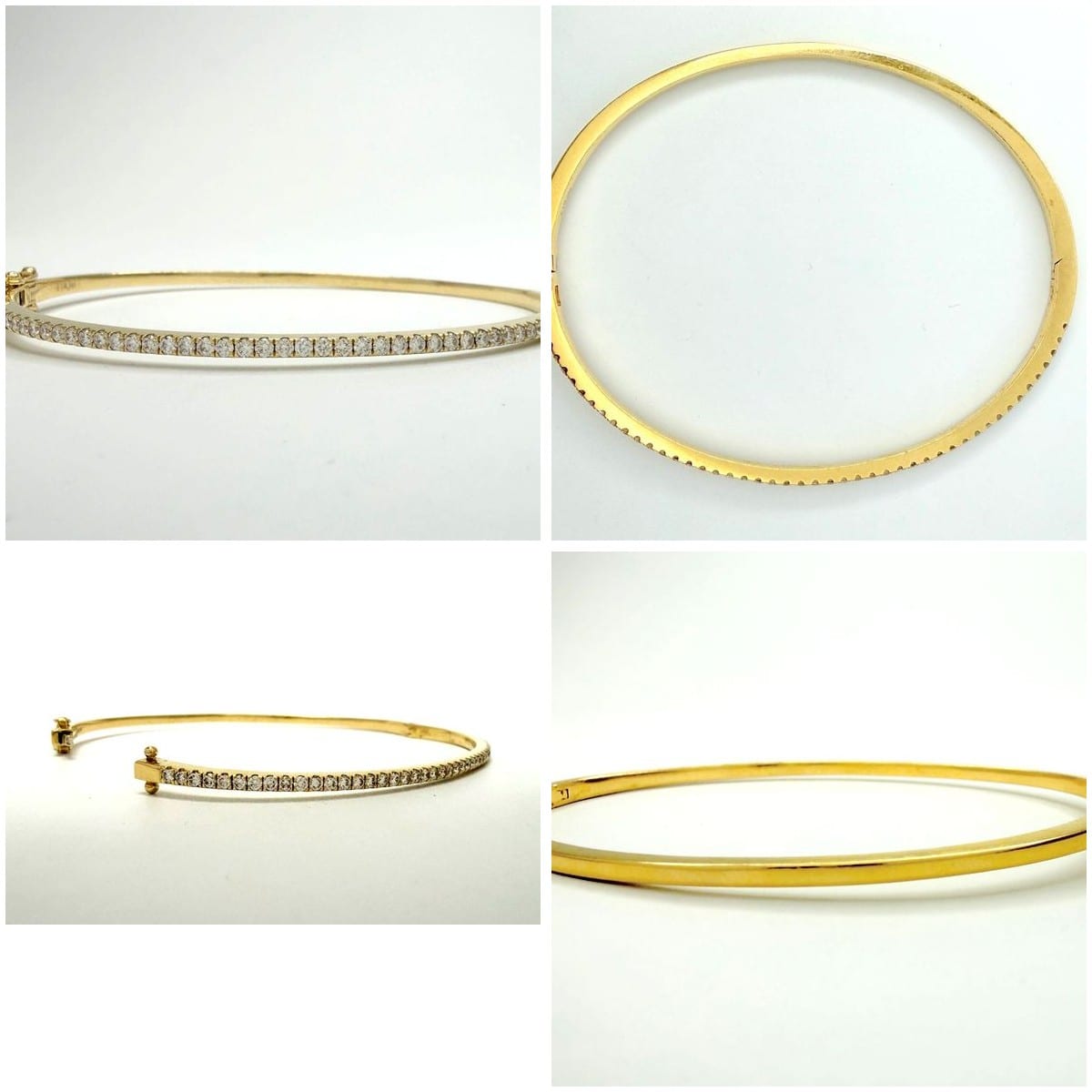 14K Gold 1.00 ctw Diamond Bangle Bracelet 7" 3