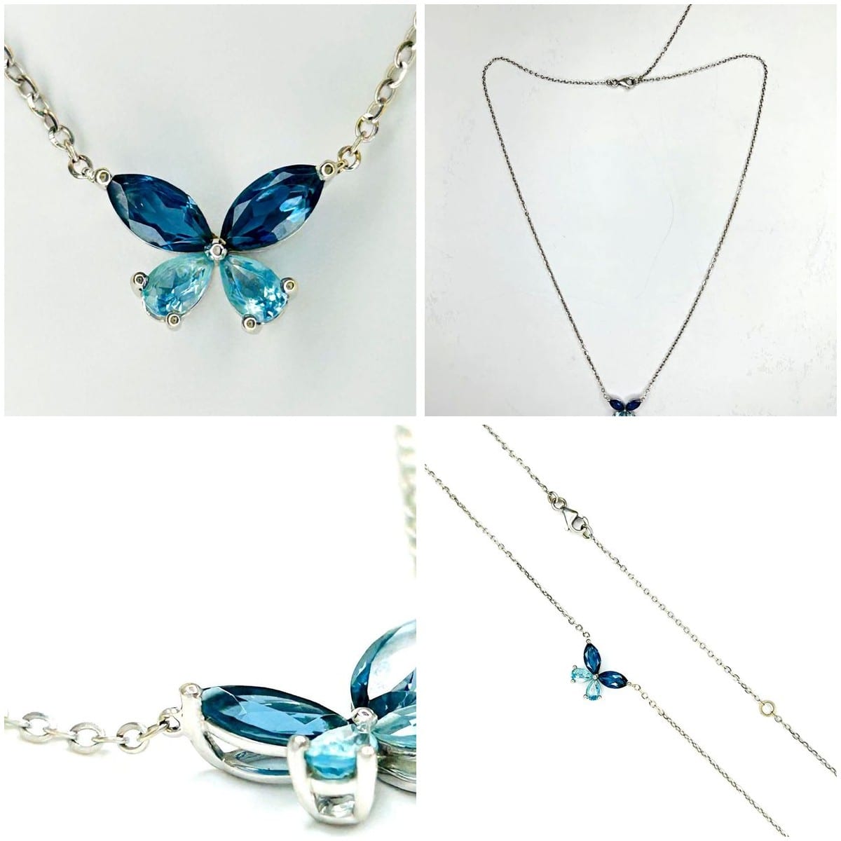 14K White Gold Blue Topaz Butterfly Necklace 3