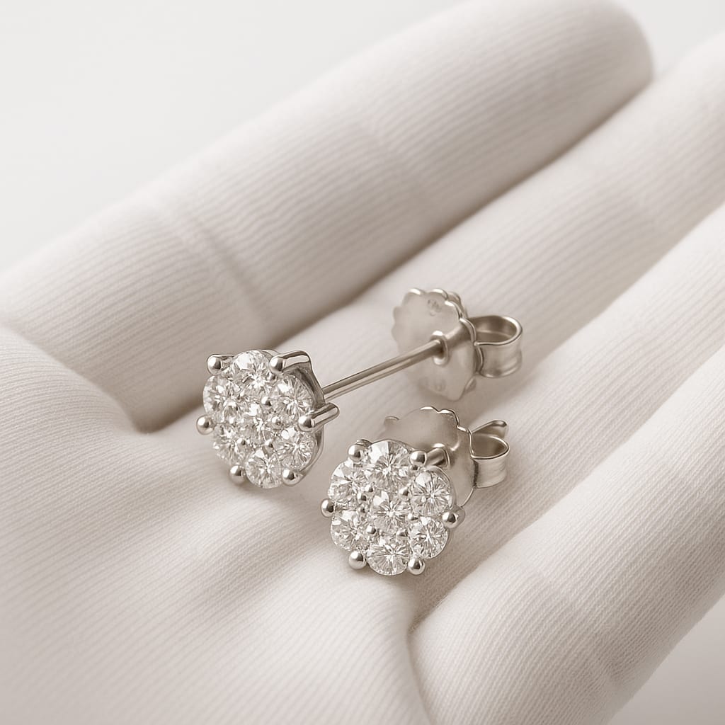 14K White Gold Diamond Cluster Earrings 3