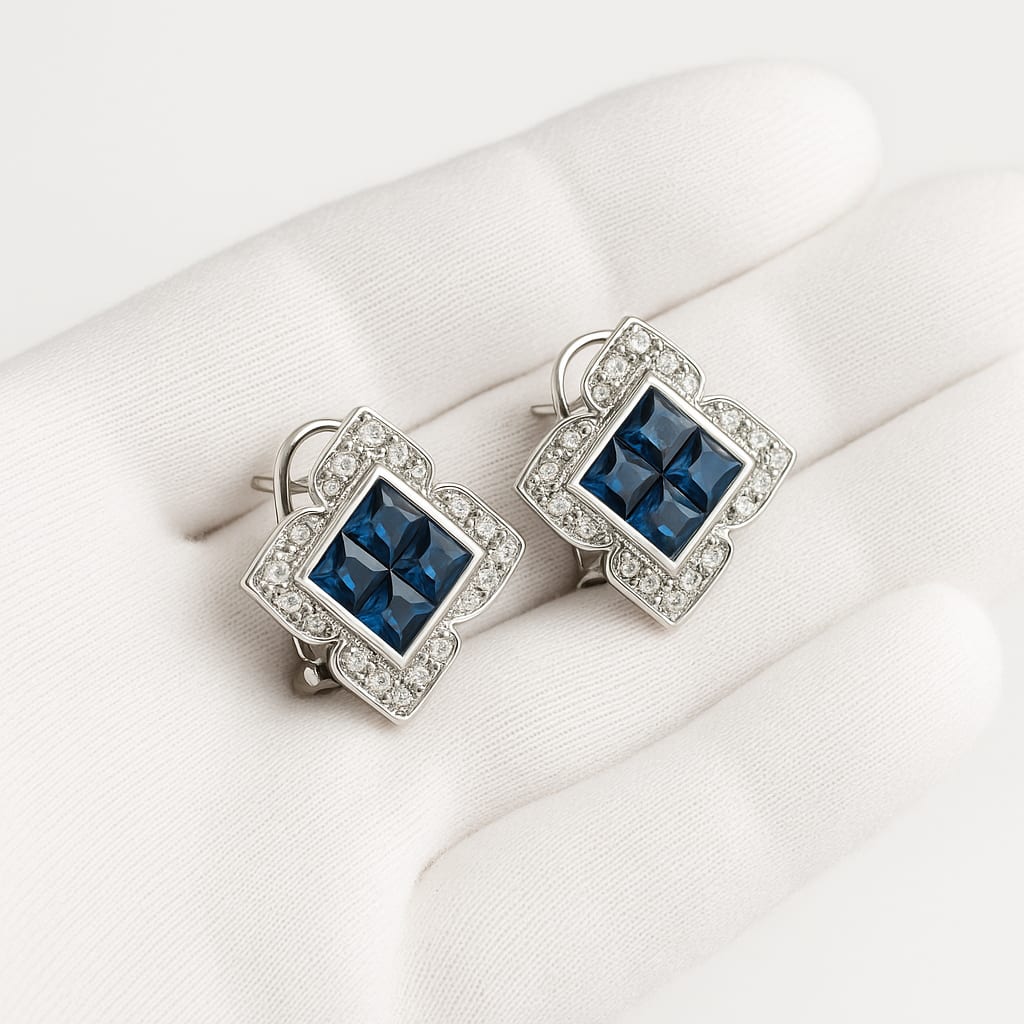 14kt White Gold Diamond & Sapphire Earrings 3