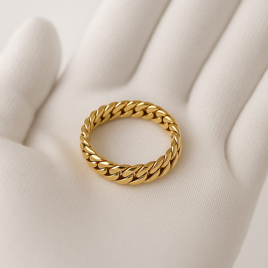 18K Yellow Gold Cuban Link Ring 2