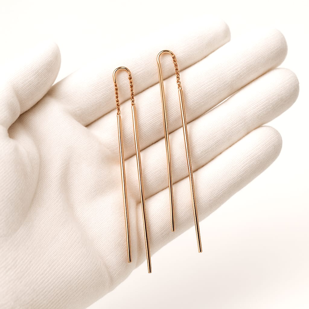 18K Rose Gold Long-Bar Threader Earrings 3