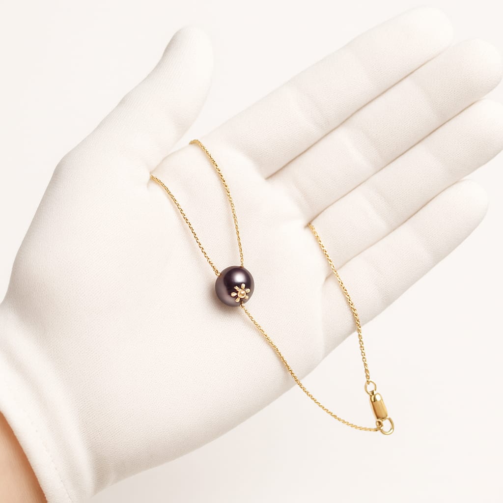 14K Gold Peacock Pearl & Diamond Necklace 3