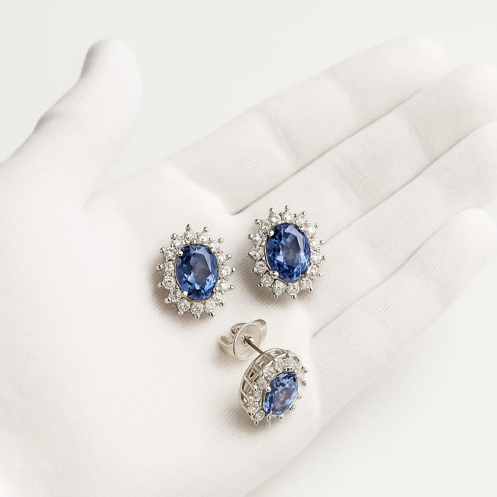 18kt White Gold Diamond & Tanzanite Earrings 4