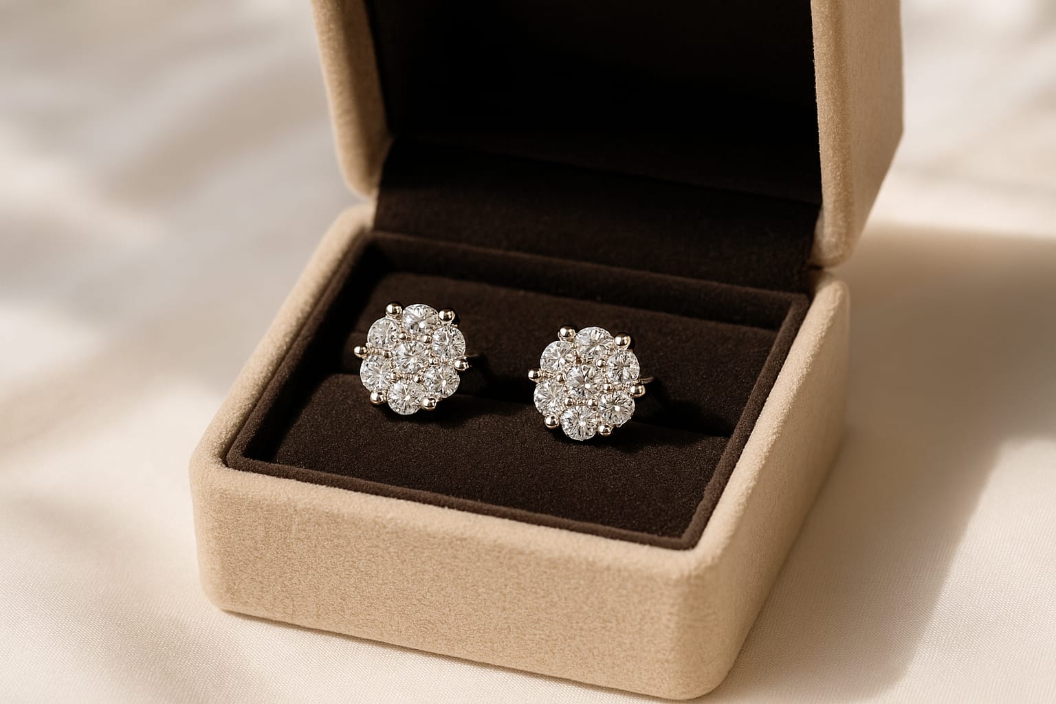 14K White Gold Diamond Cluster Earrings 4