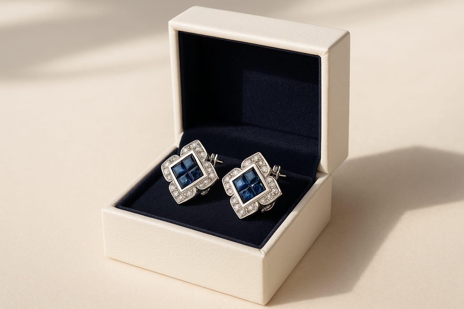 14kt White Gold Diamond & Sapphire Earrings 4